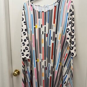 Colorful Geometric and Leopard Print  swing Dress